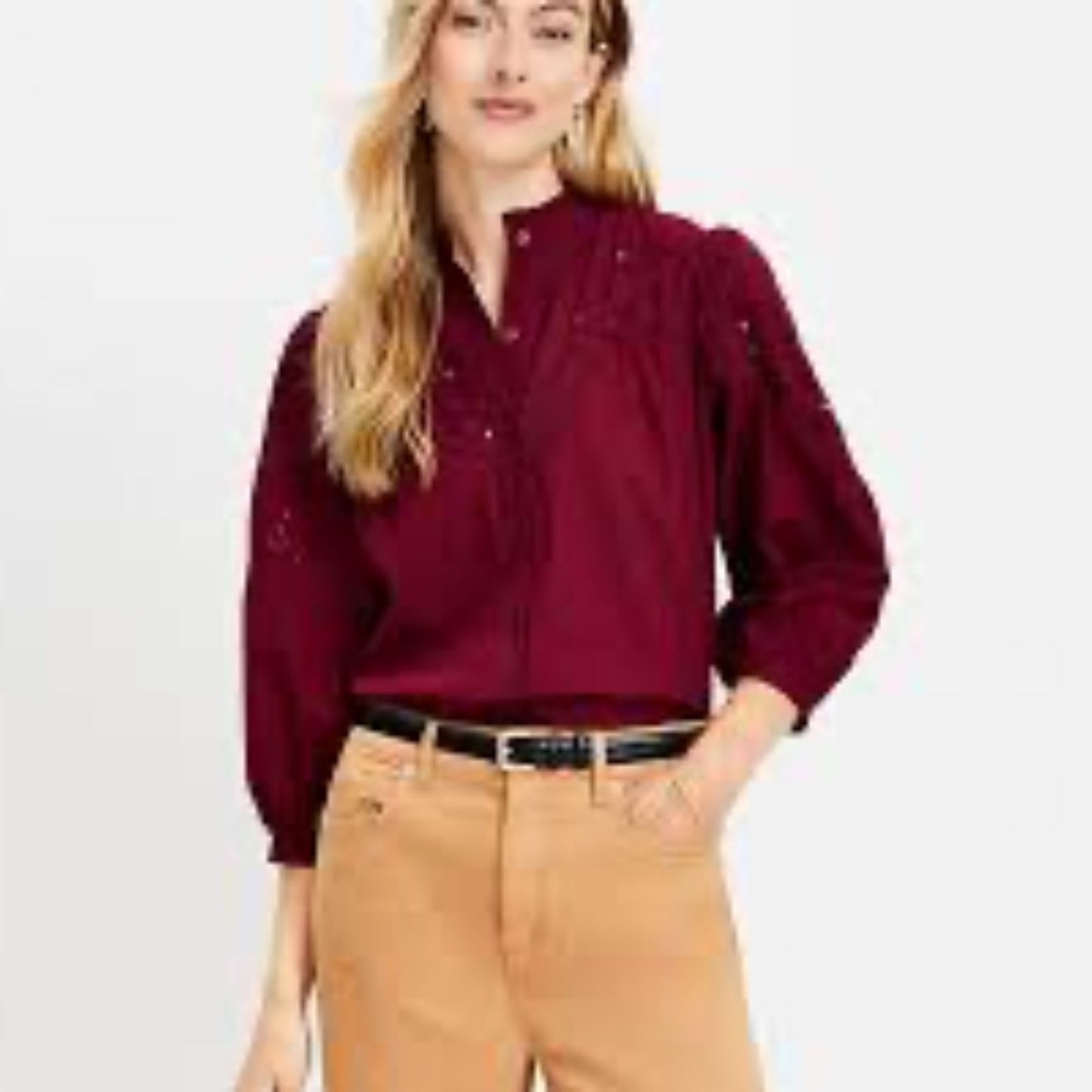 Loft Eyelet Ruffle Neck Blouse - size Large