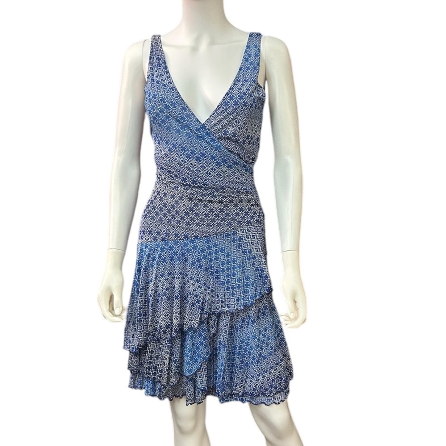 Diane Von Furstenberg blue silk dress floral - size small