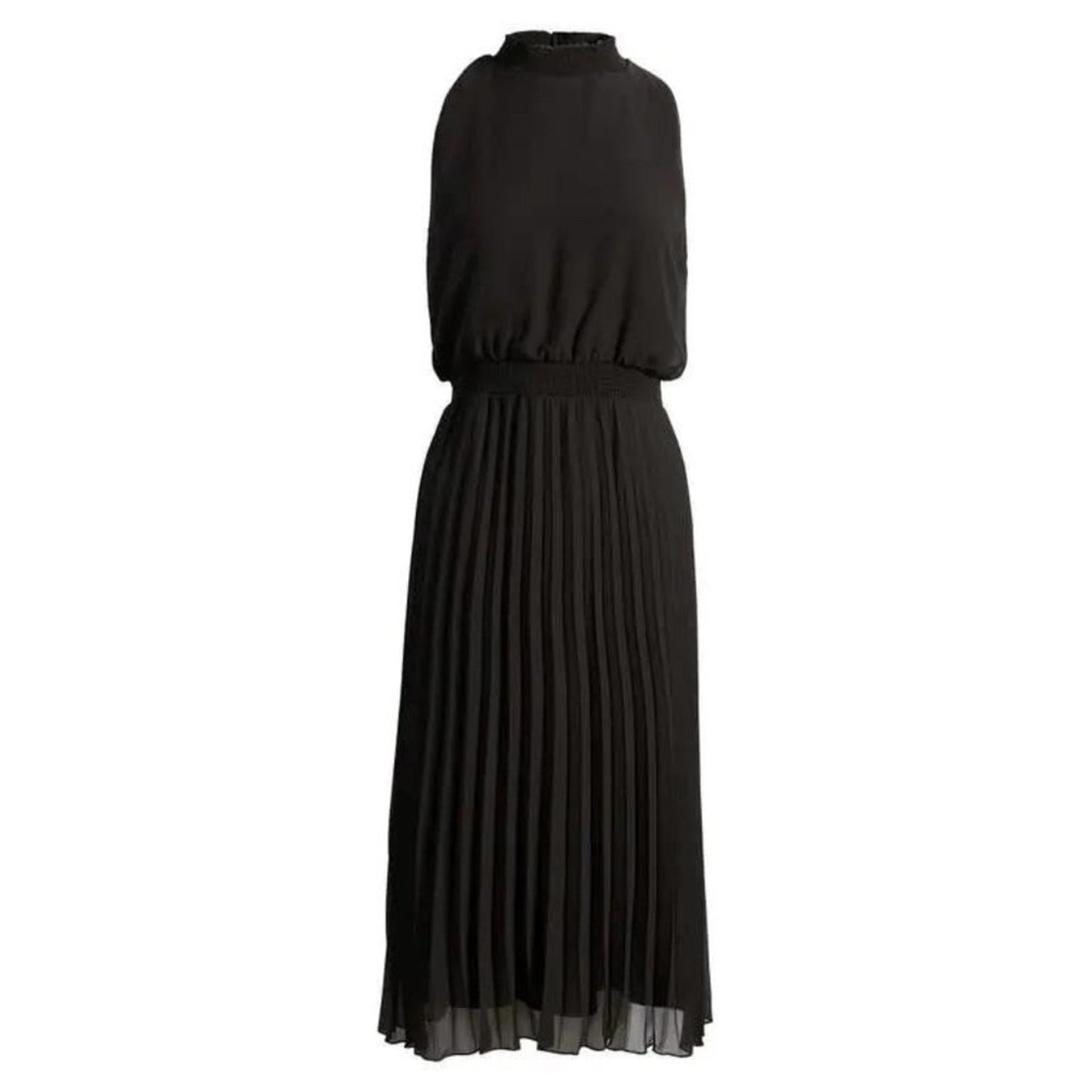 NWT sam edelman smock plisse midi black dress - size 6