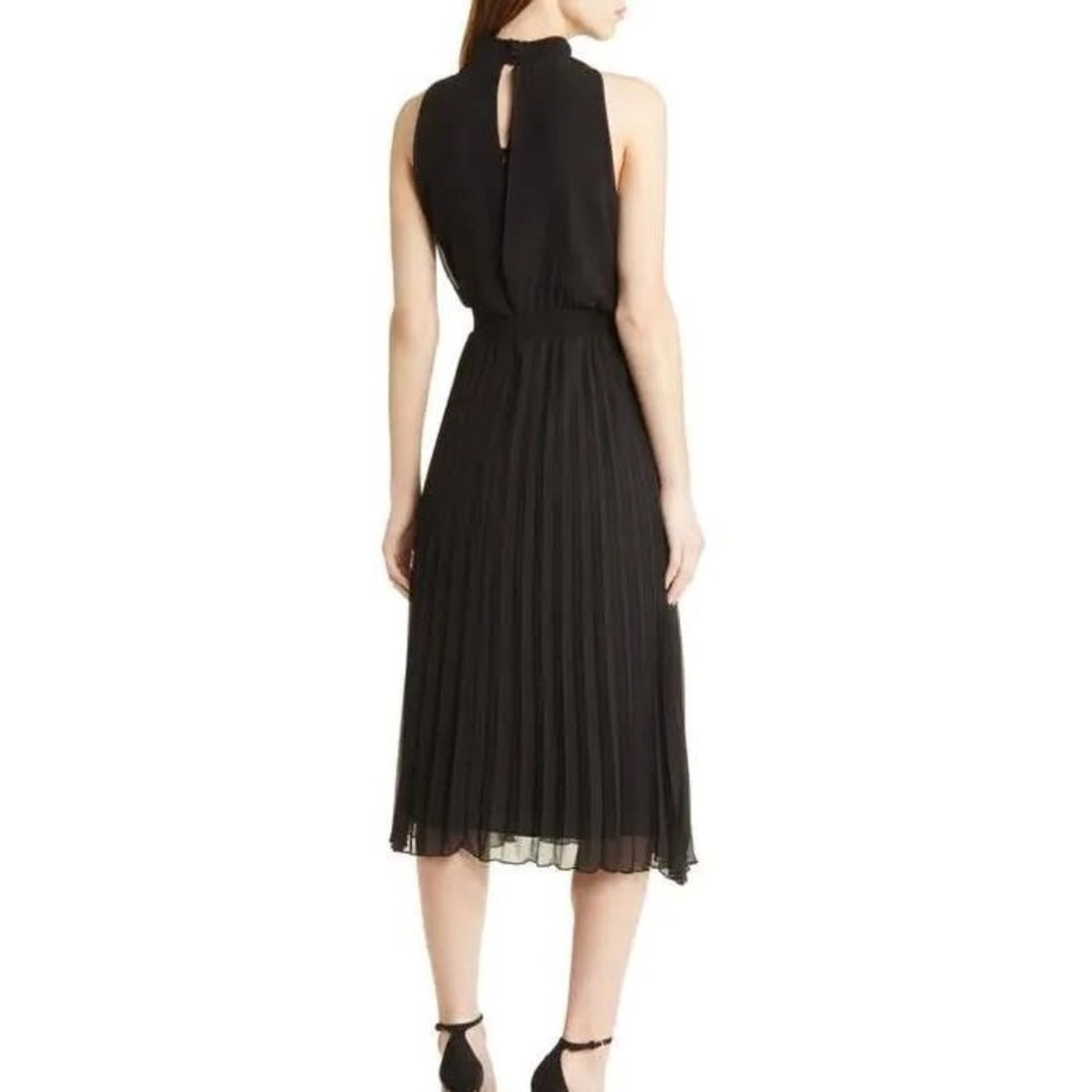 NWT sam edelman smock plisse midi black dress - size 6