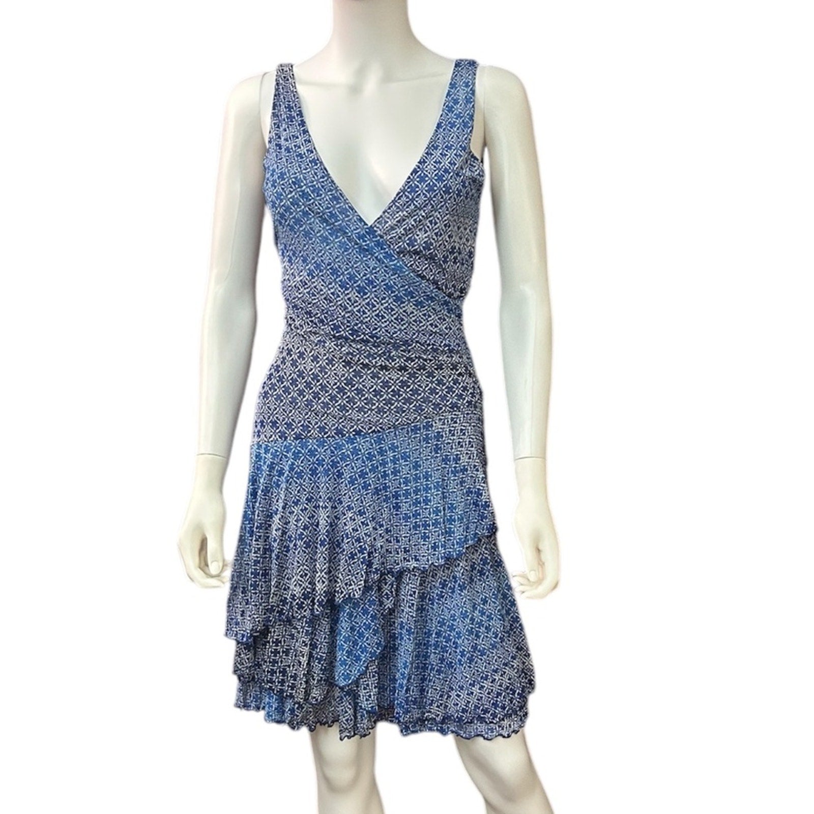 Diane Von Furstenberg blue silk dress floral - size small