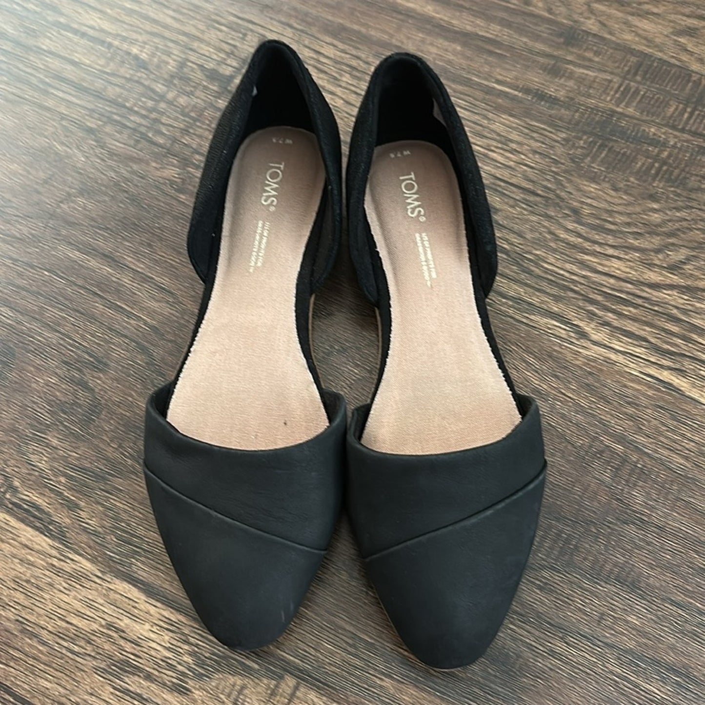 NEW Toms Jutti Flats Women's Black Leather Comfort Slip-On D'orsay - size 7.5 W