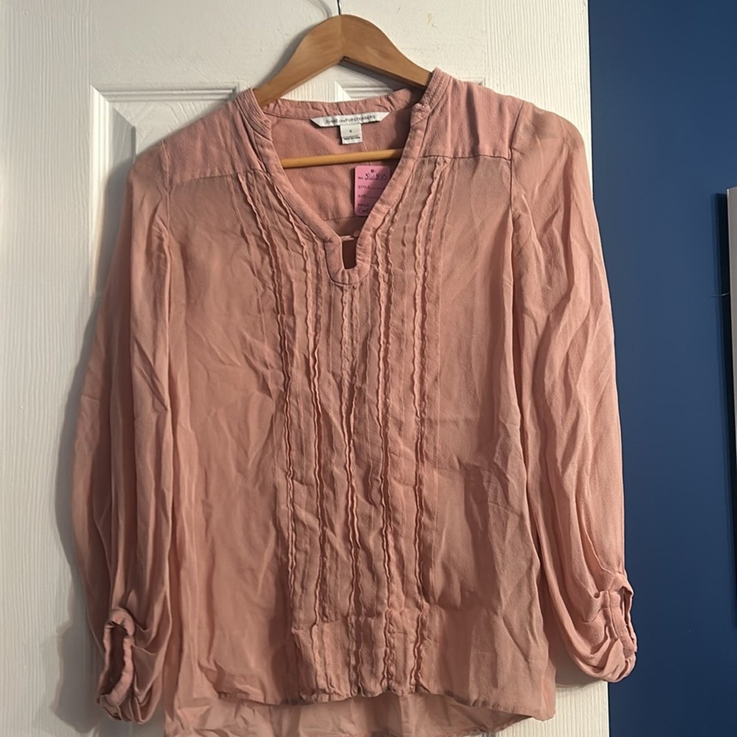 Diane Von Furstenburg Clay Pink Silk Flutter sleeve Pleated -size 0