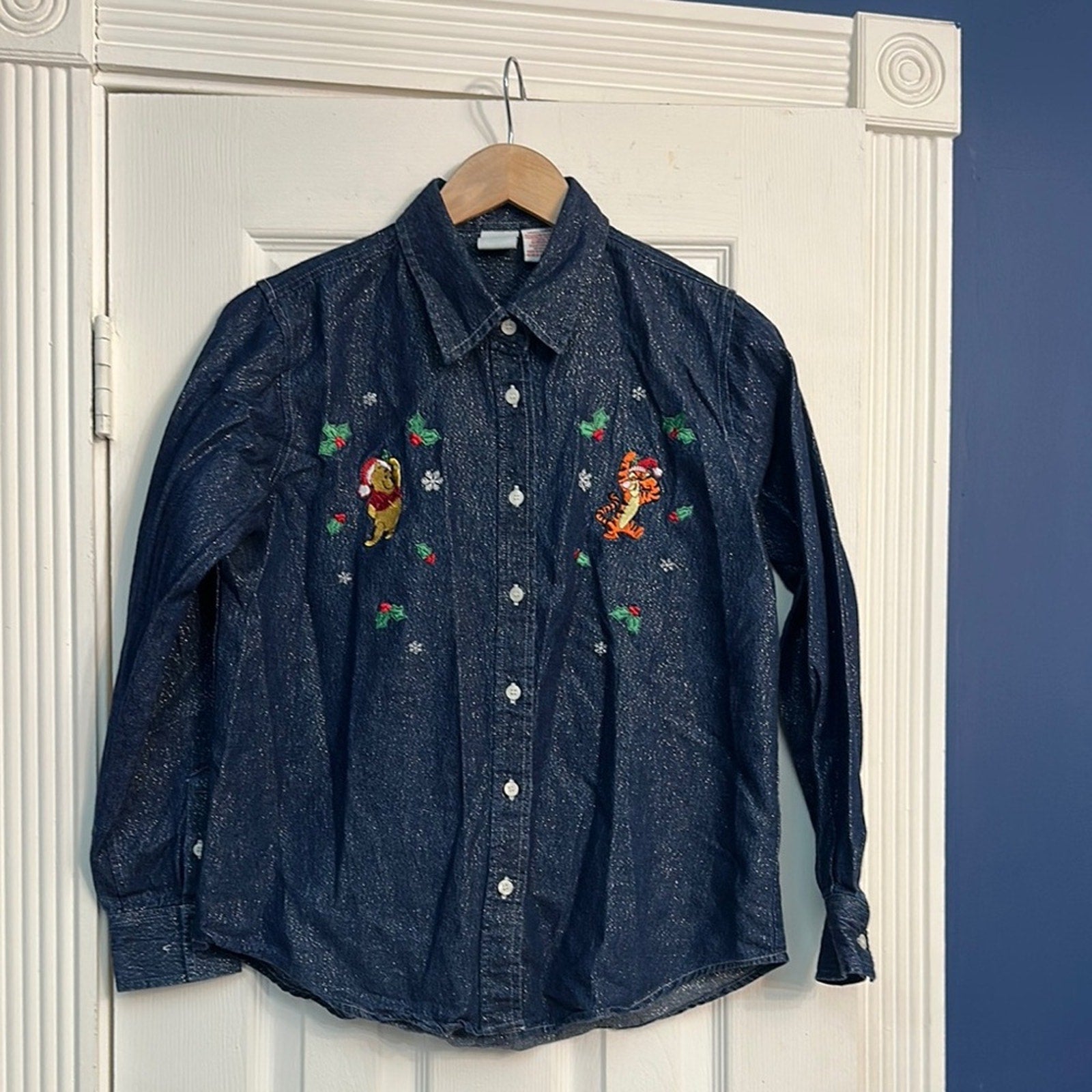 Disney vintage Embroidered Denim Button-Up Shirt - size small
