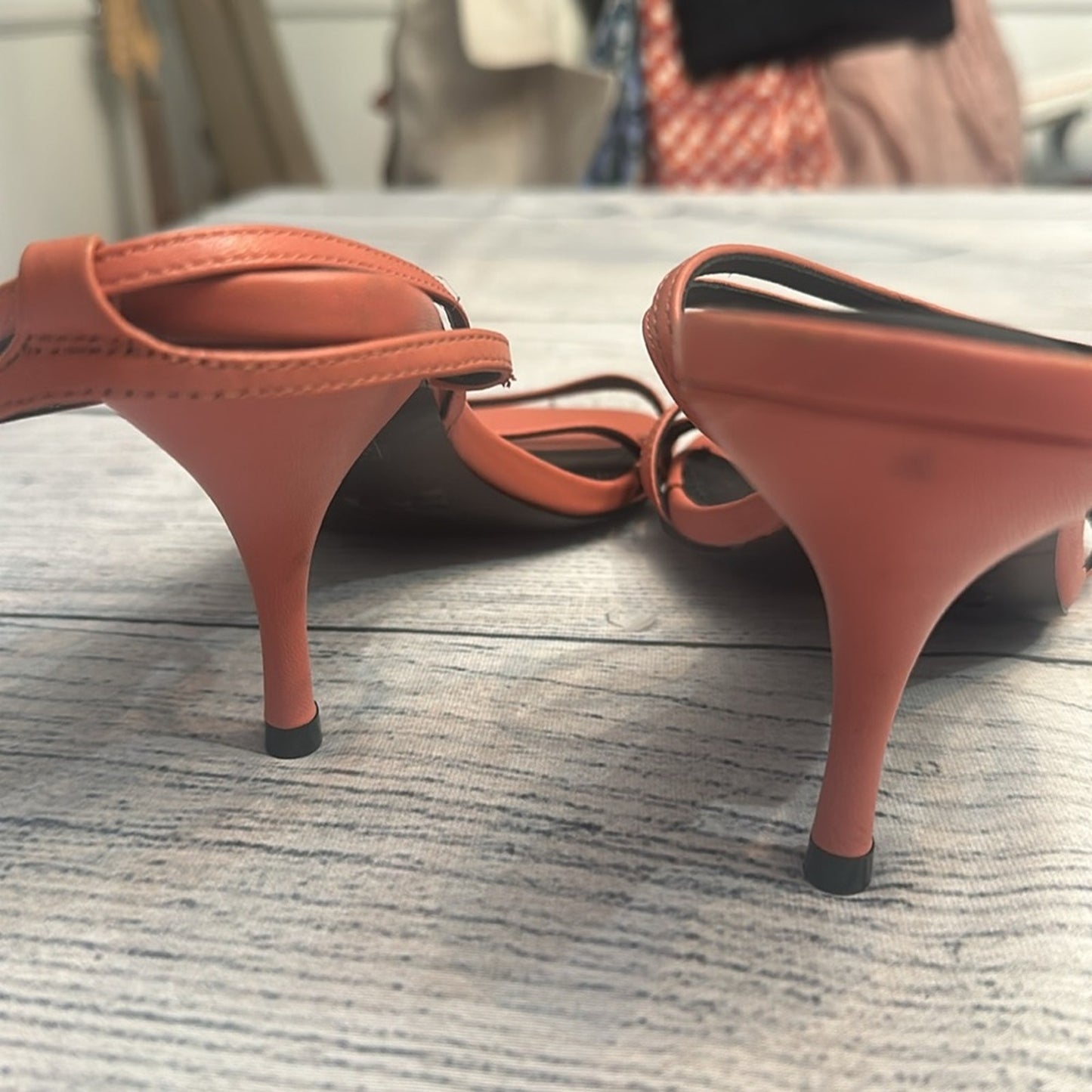 NEW REISS Bali Leather Strappy Heeled Sandals Coral - size 39 (US 8.5)