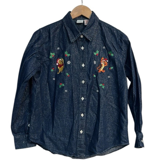 Disney vintage Embroidered Denim Button-Up Shirt - size small