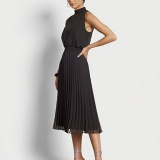NWT sam edelman smock plisse midi black dress - size 6