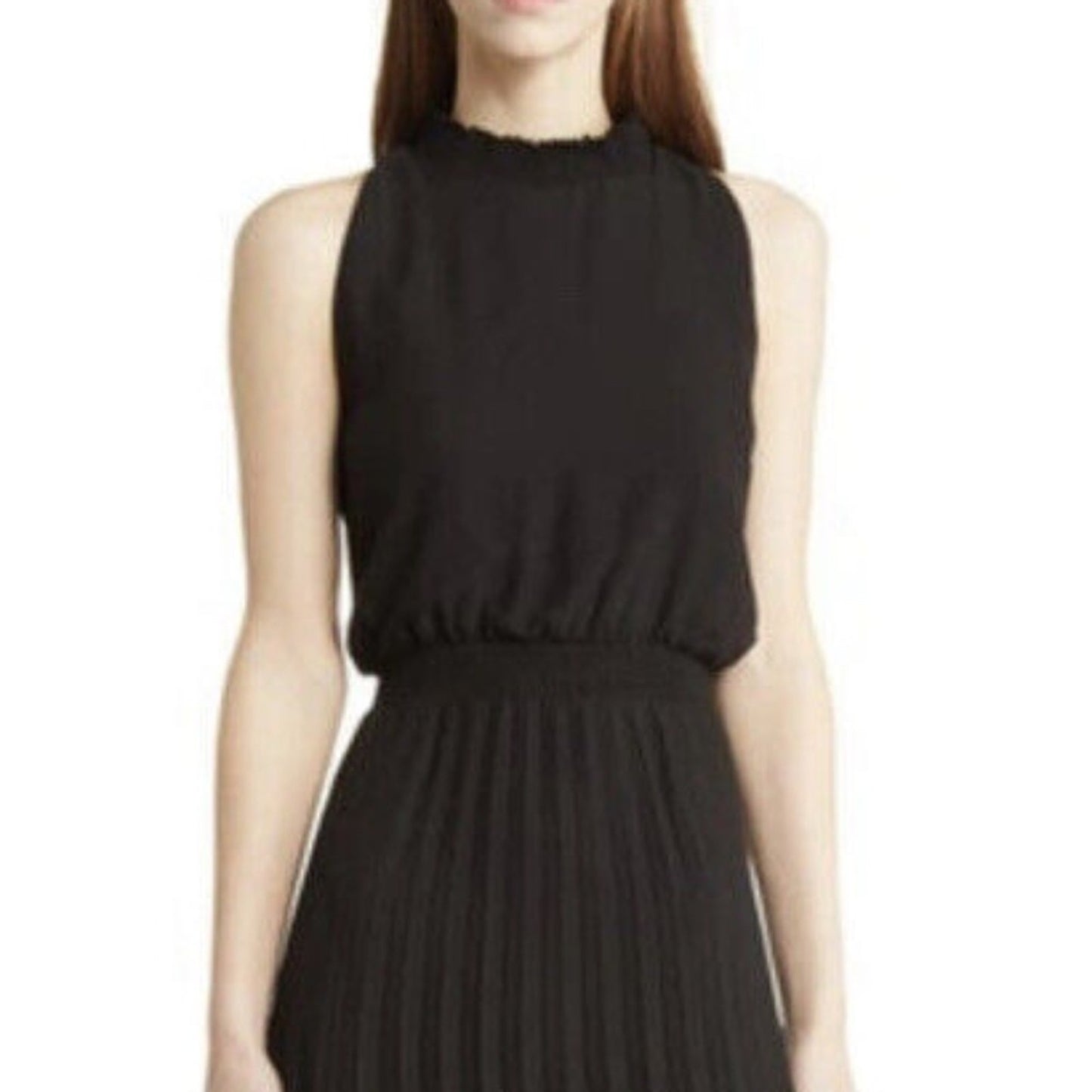 NWT sam edelman smock plisse midi black dress - size 6