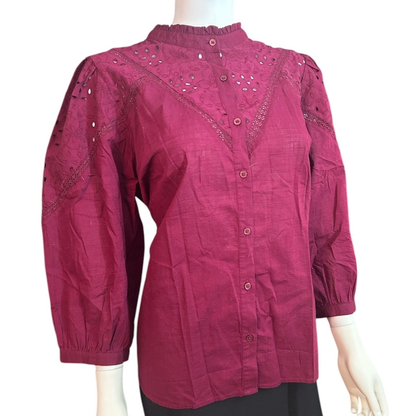 Loft Eyelet Ruffle Neck Blouse - size Large