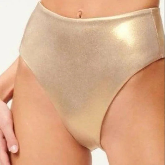 GOOD AMERICAN  Metallic Swim Good Waist Reversible gold- size 1 = small