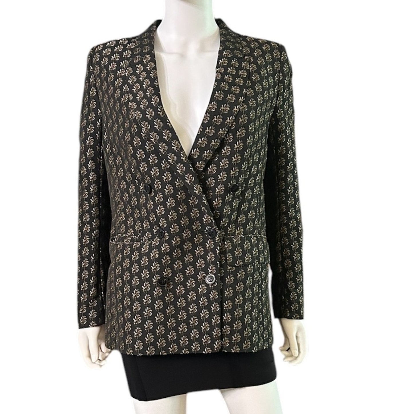H&M Double breasted black embroidered blazer - size 8