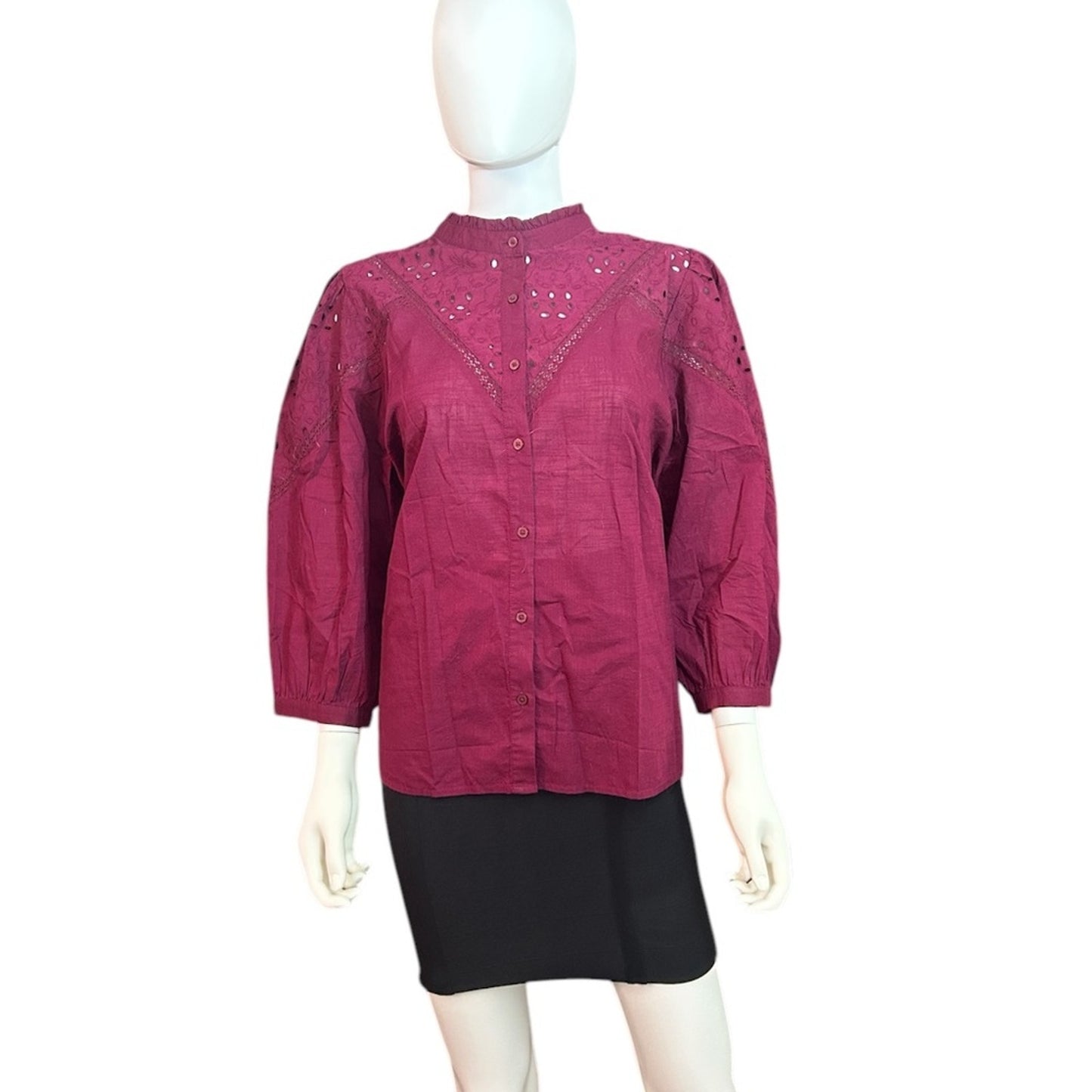 Loft Eyelet Ruffle Neck Blouse - size Large