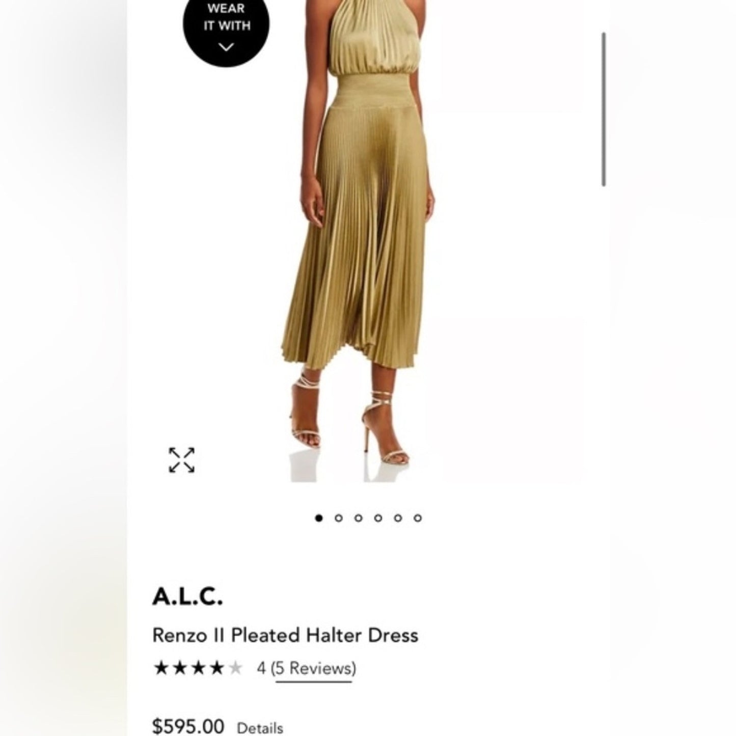 NWT A.L.C. Renzo II Pleated Satin Midi Dress - size 2