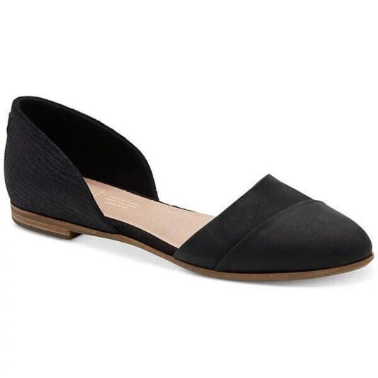 NEW Toms Jutti Flats Women's Black Leather Comfort Slip-On D'orsay - size 7.5 W
