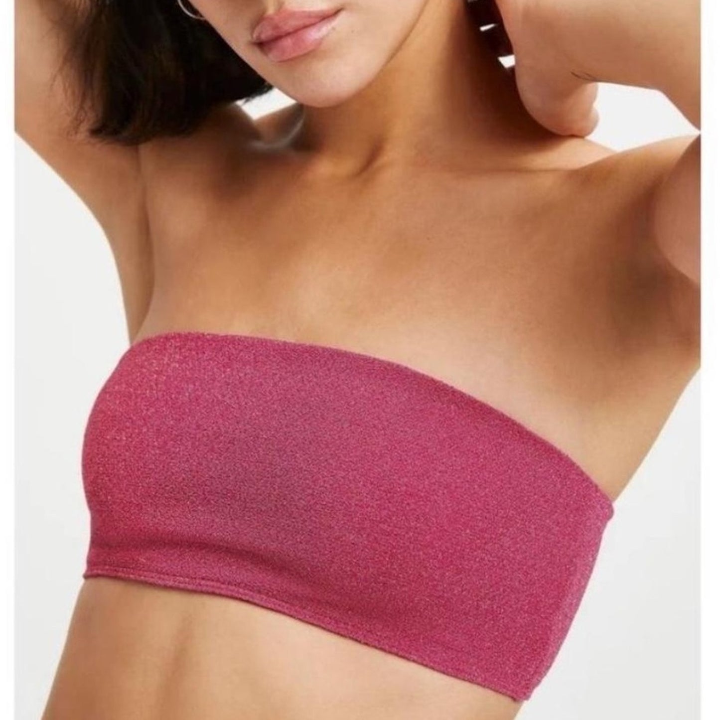 NWT GOOD AMERICAN Women's Pink and Silver Bikini-and-tankini-tops