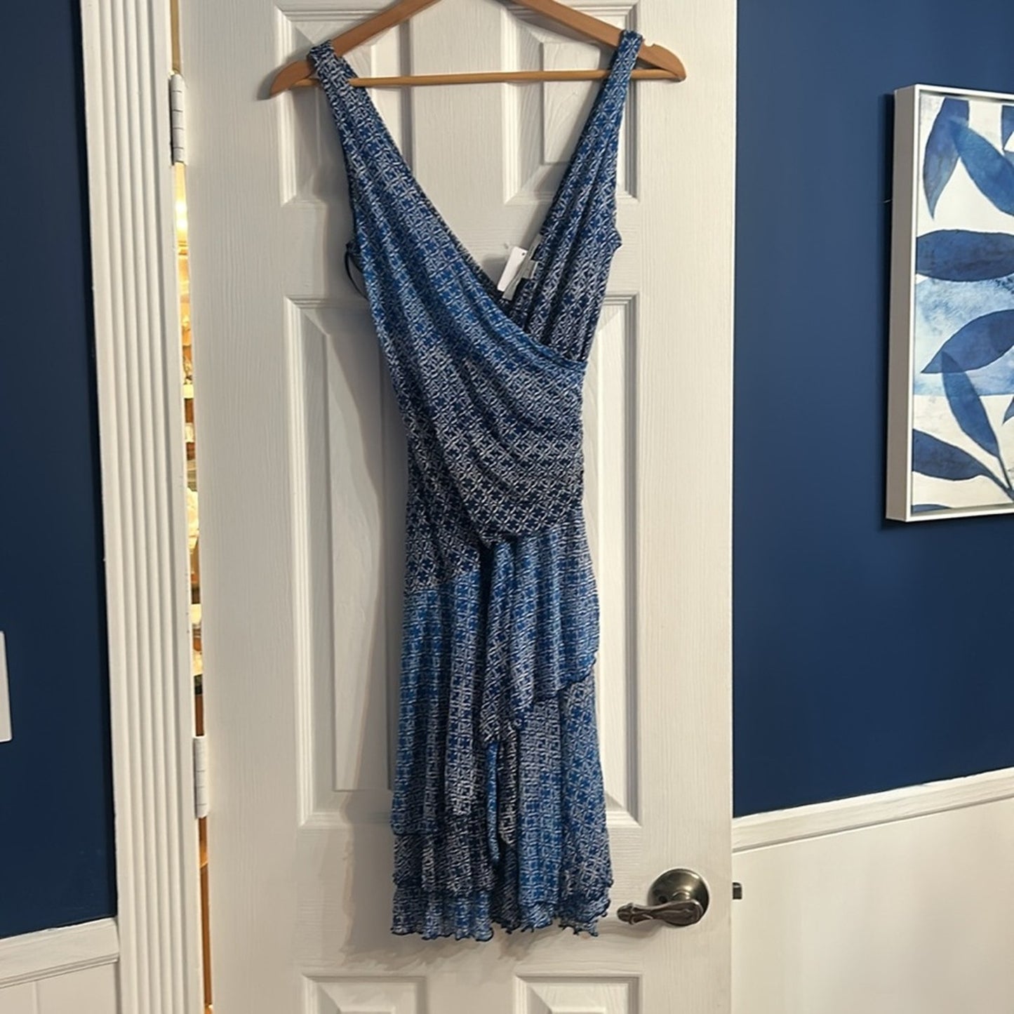Diane Von Furstenberg blue silk dress floral - size small