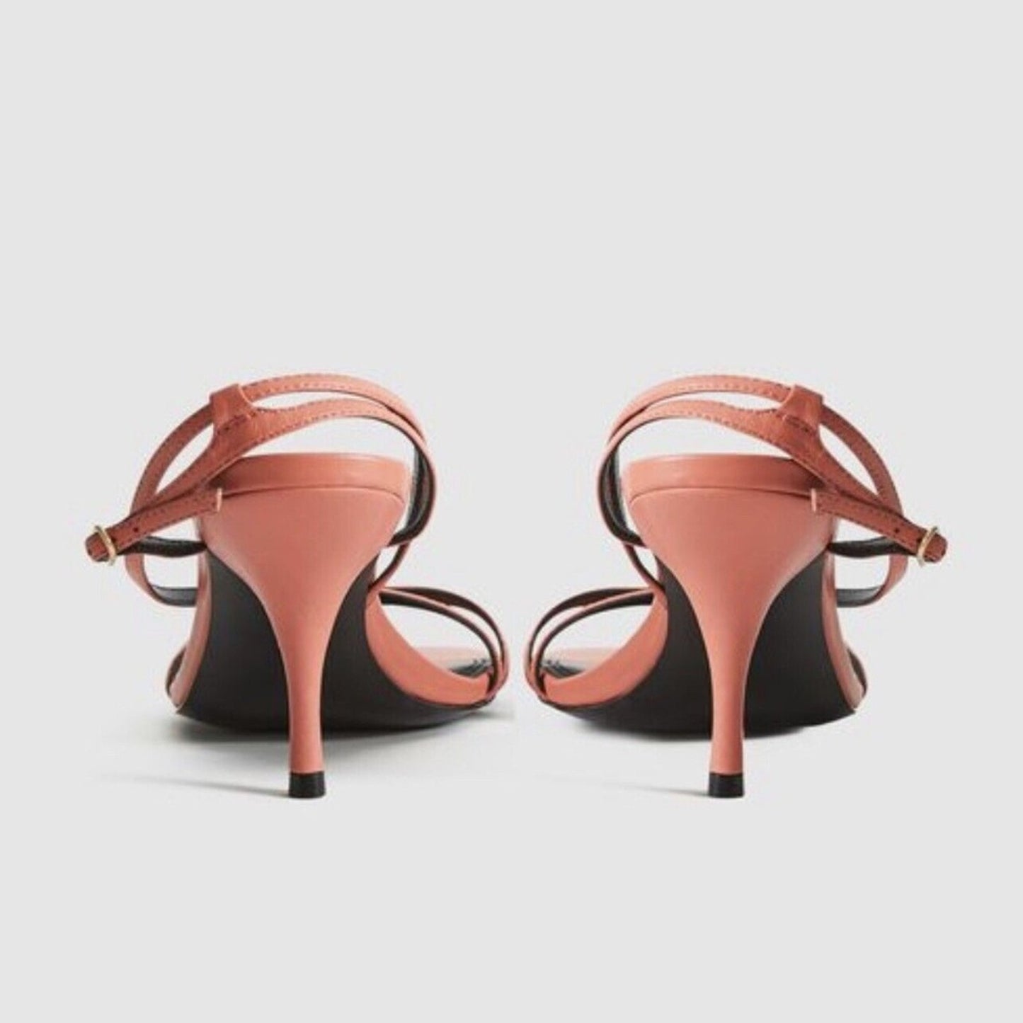 NEW REISS Bali Leather Strappy Heeled Sandals Coral - size 39 (US 8.5)