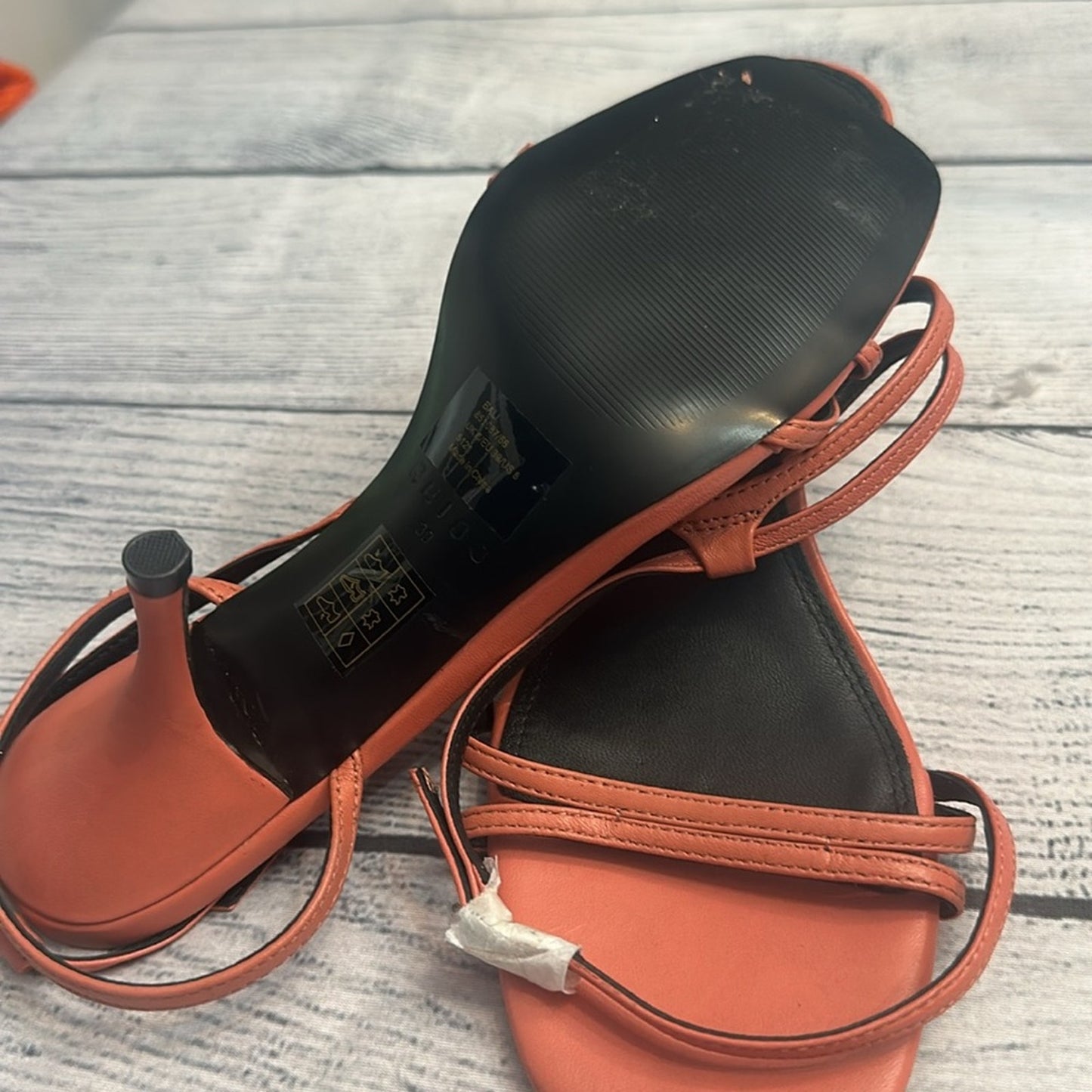 NEW REISS Bali Leather Strappy Heeled Sandals Coral - size 39 (US 8.5)