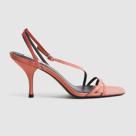 NEW REISS Bali Leather Strappy Heeled Sandals Coral - size 39 (US 8.5)