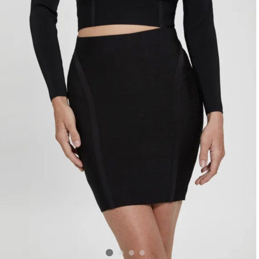 NWT Guess Women's Black Bandage Ottoman Stitch Mirage Skirt  - Small