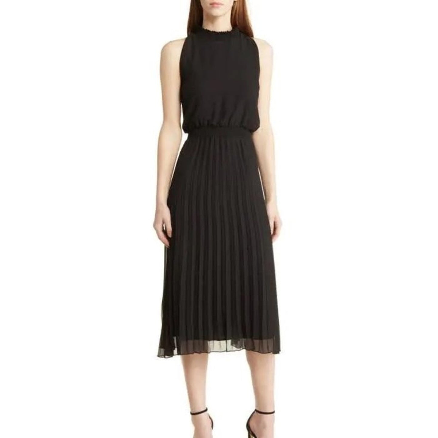 NWT sam edelman smock plisse midi black dress - size 6