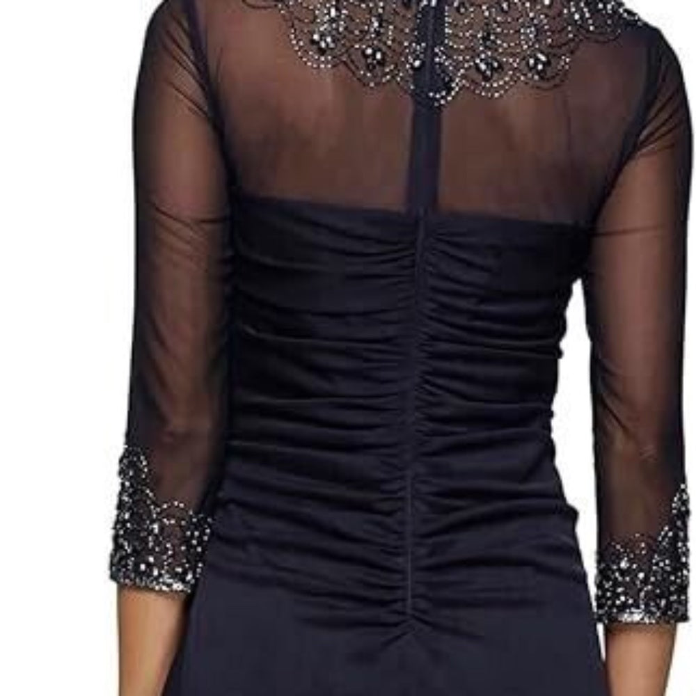 NWT Alex Evenings Womens SZ 14 Dark Navy Long Sleeve Jeweled Formal 132833  $239